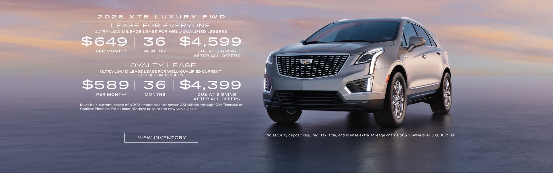 2026 XT5 FWD LUXURY. Ultra-low milege lease for well-qualified lessees. $649 per month 36 months ...